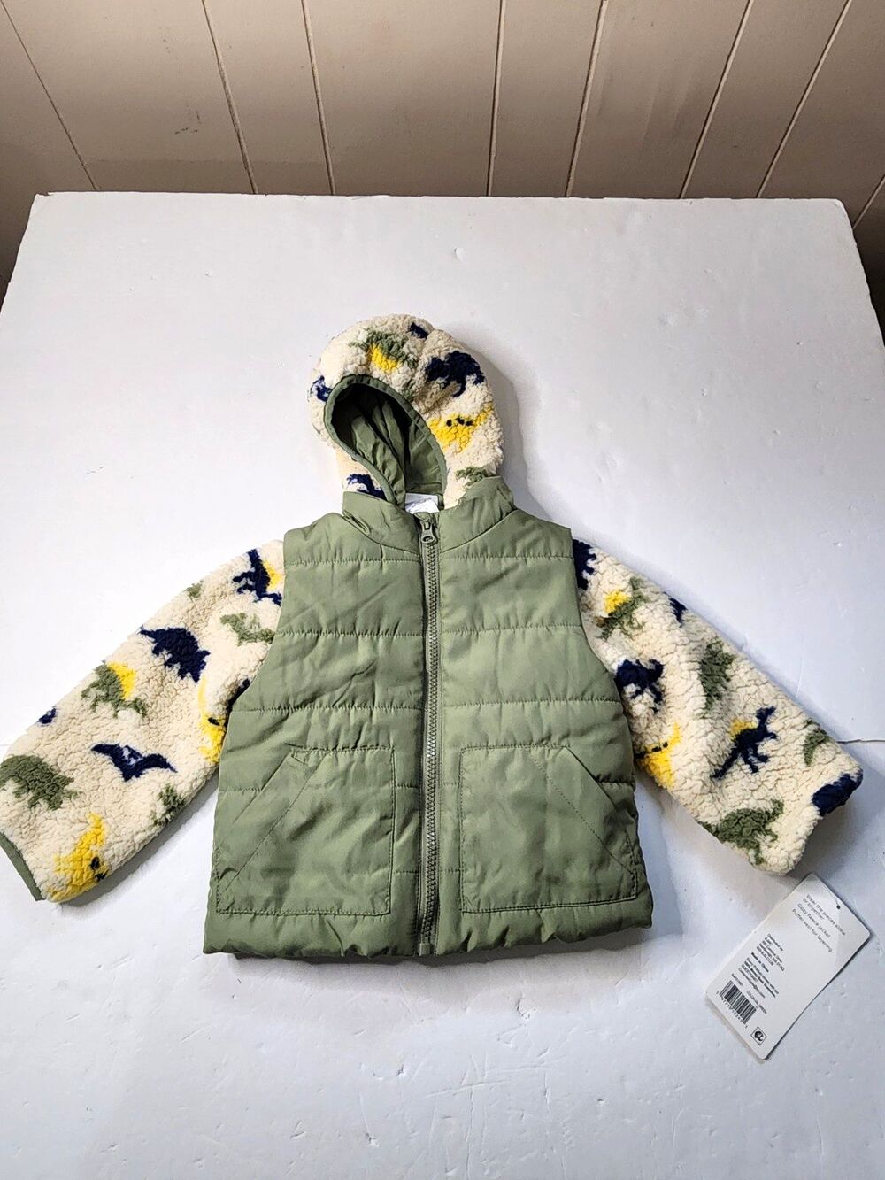 Berkley Jensen 2pc Fleece Jacket & Puffer Vest Set Boys 2T Green Dino Print